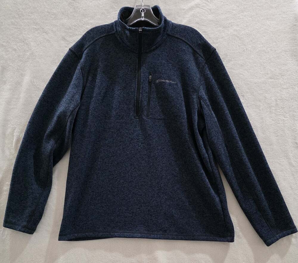 Eddie Bauer Mens Sweater Fleece Classic Quarter Zip Pullover XL Denim Blue